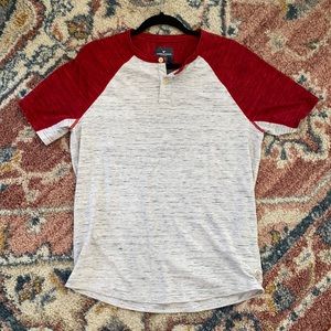 Red and grey baseball t shirt with buttons